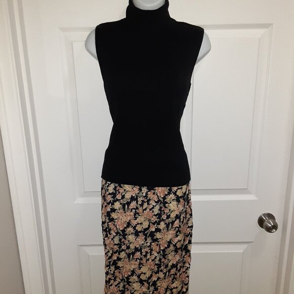 Set Vintage 1990's Y2K * Black Sleeveless Turtleneck & Long Floral Skirt * Sm 4 - Picture 1 of 10